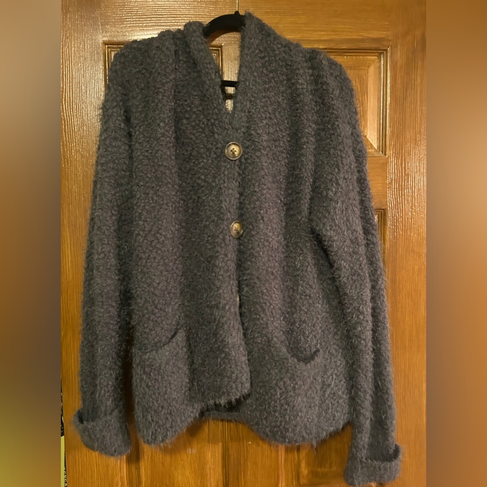 POL- NWOT- size large Cozy Gray Button-Up sweater/cardigan with hoodie